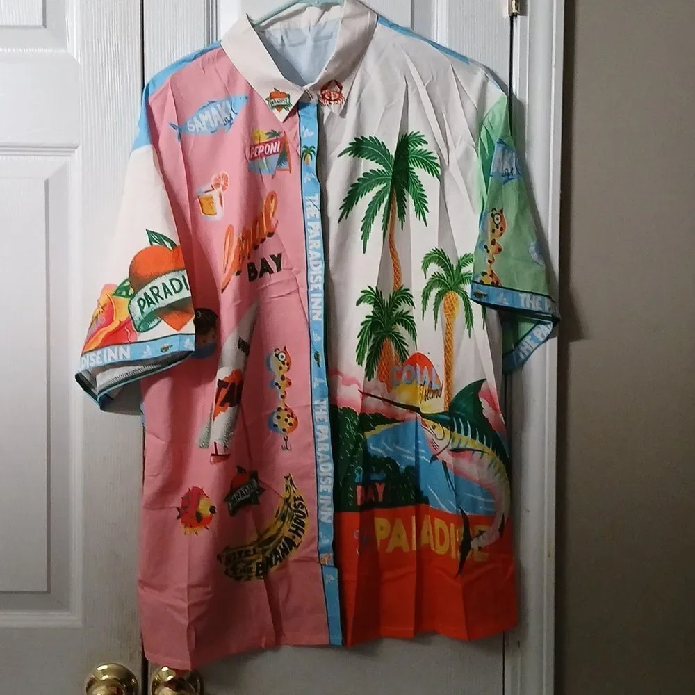 Paradise Inn Tropical Beachy Y2K lounge pajama set  shirt shorts  Sz 2XL  NWOT